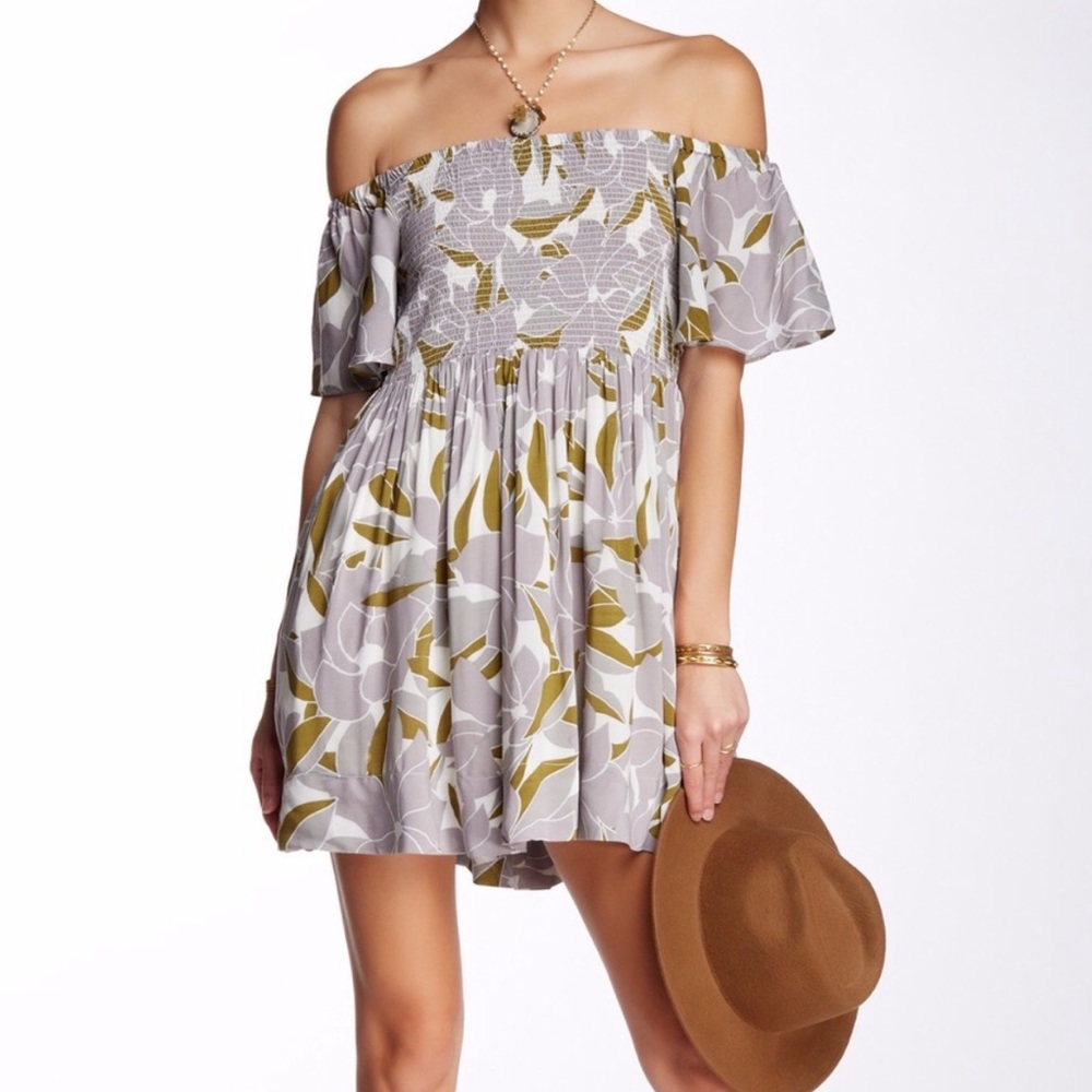 Free People Louise Smocked Off the Shoulder Mini